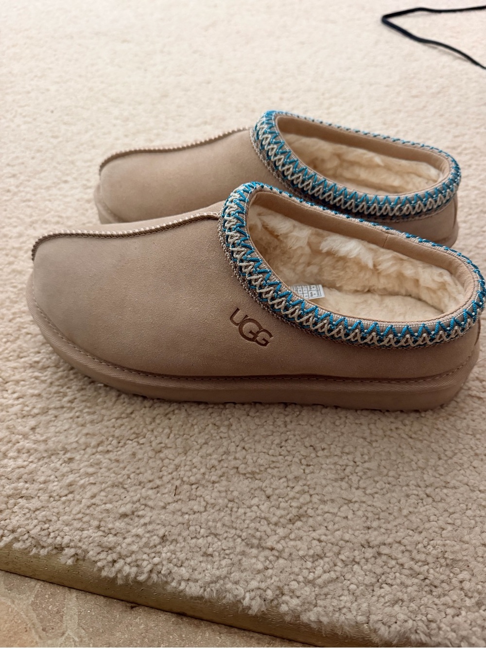 UGG Chestnut Slip-On Slippers with Blue Trim